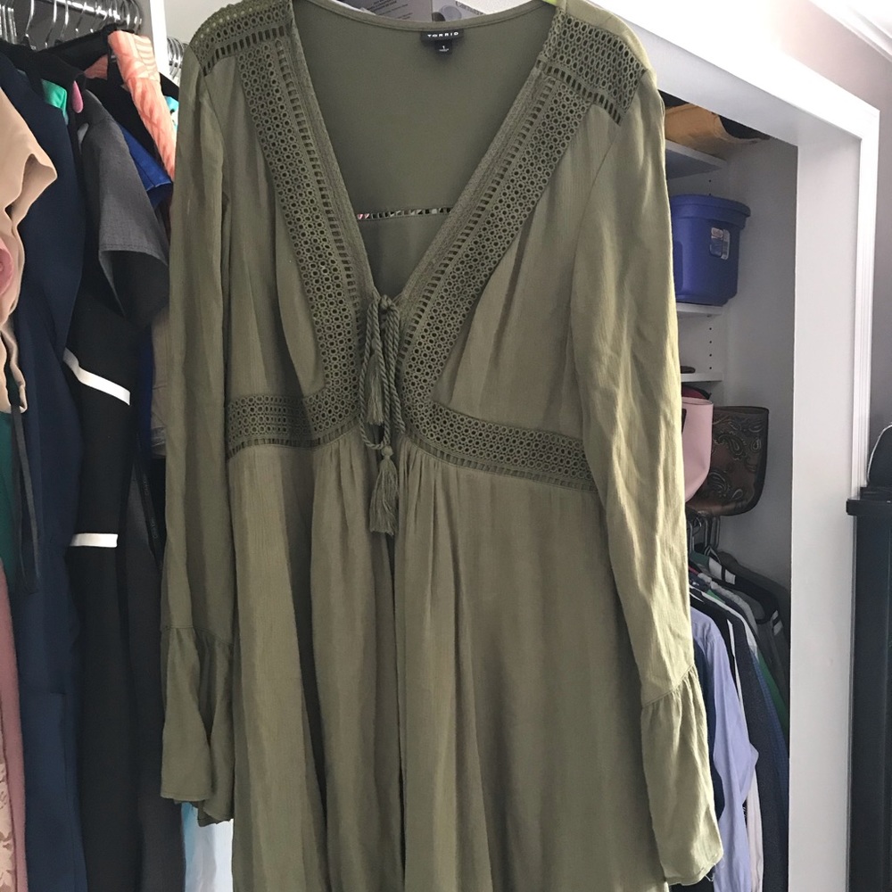 Olive green pheasant dress